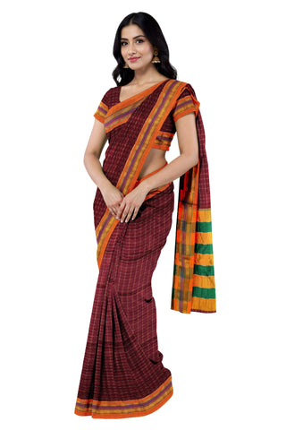 Handloom Cotton Silk Star Pattern Zeri Border Saree - Wine Red