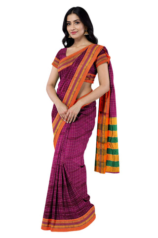 Handloom Cotton Silk Star Pattern Zeri Border Saree - Pink