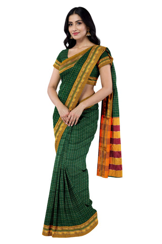 Handloom Cotton Silk Star Pattern Zeri Border Saree - Green