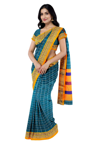Handloom Cotton Silk Narayanpet Saree - Bright Blue