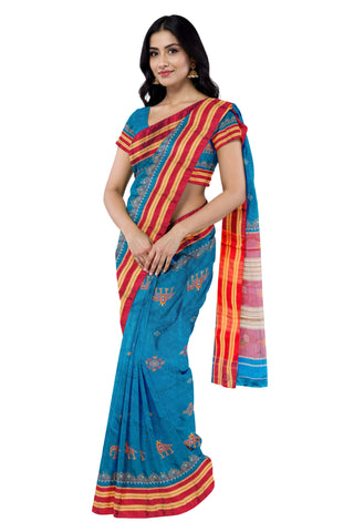 Handloom Cotton Silk Kasuti Work Ilkal Saree - Aqua Blue