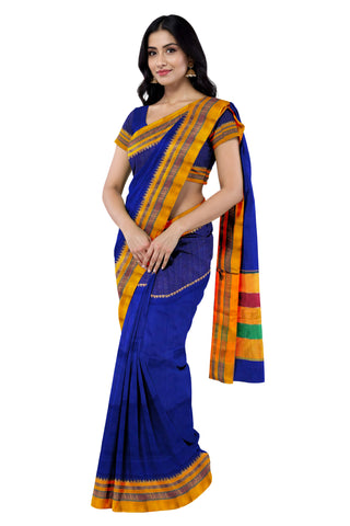 Handloom Pure Cotton Silk Satin Skirt Border Saree - Blue