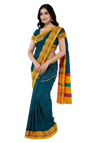 Handloom Pure Cotton Silk Satin Skirt Border Saree - Dark Teal