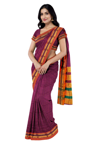 Handloom Pure Cotton Half Inch Box Star Saree - Pink