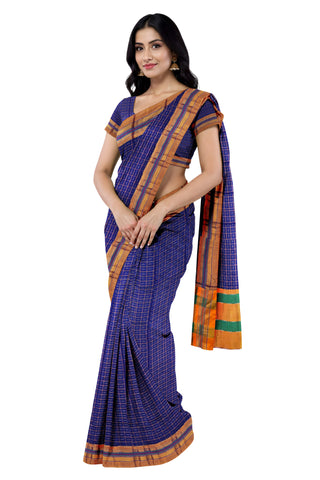 Handloom Pure Cotton Half Inch Box Star Saree - Purple