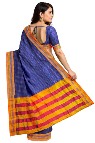 Handloom Cotton Silk Star Pattern Zeri Border Saree - Royal Blue