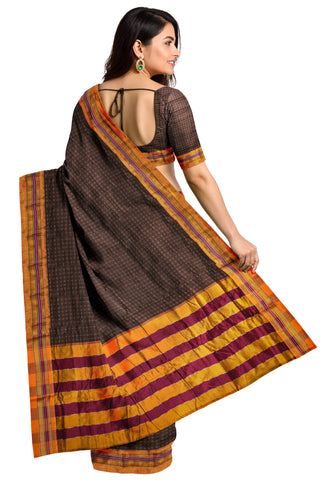 Handloom Cotton Silk Star Pattern Zeri Border Saree - Brown