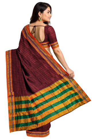 Handloom Cotton Silk Star Pattern Zeri Border Saree - Wine Red