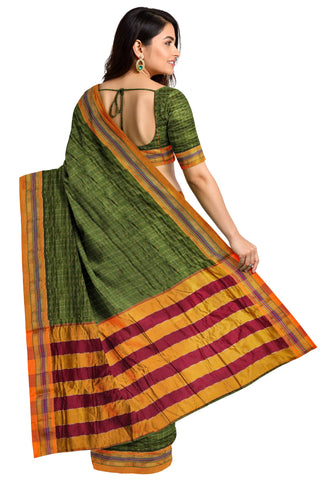 Handloom Cotton Silk Star Pattern Zeri Border Saree - Light Green