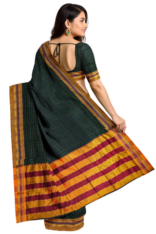 Handloom Cotton Silk Star Pattern Zeri Border Saree - Dark Teal