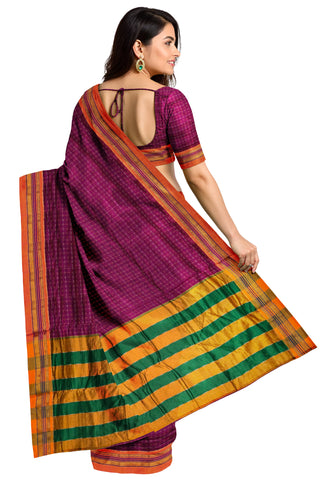 Handloom Cotton Silk Star Pattern Zeri Border Saree - Pink