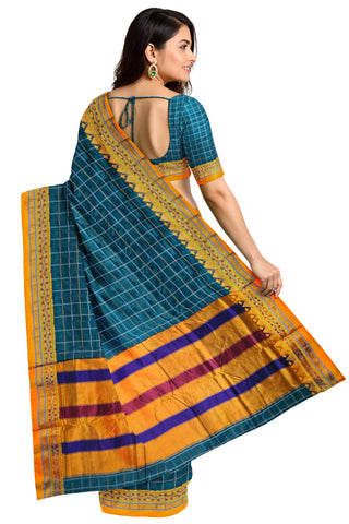 Handloom Cotton Silk Narayanpet Saree - Bright Blue