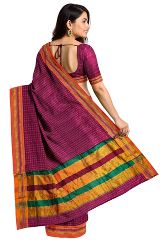 Handloom Pure Cotton Silk Diamond Star Zari Border Saree - Pink