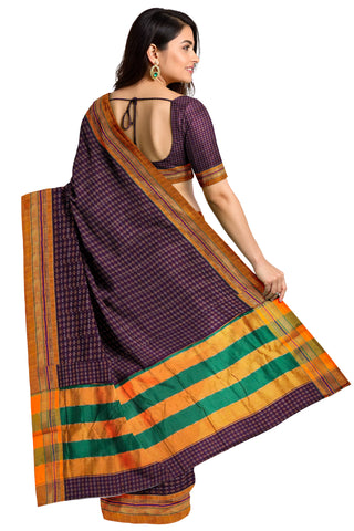 Handloom Pure Cotton Silk Diamond Star Zari Border Saree - Maroon