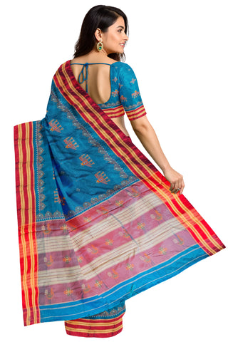 Handloom Cotton Silk Kasuti Work Ilkal Saree - Aqua Blue