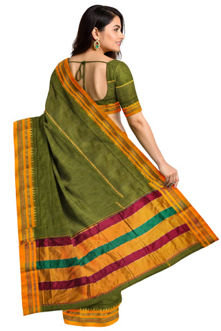 Handloom Pure Cotton Silk Satin Skirt Border Saree - Green