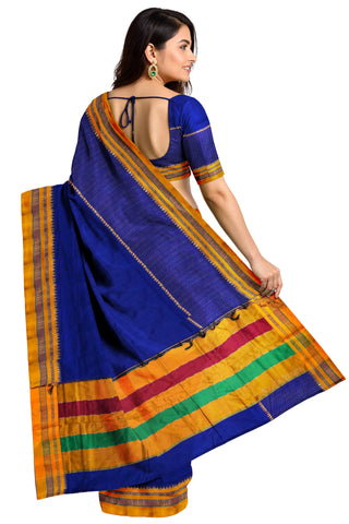 Handloom Pure Cotton Silk Satin Skirt Border Saree - Blue
