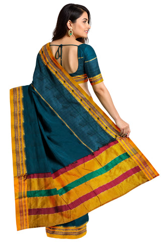 Handloom Pure Cotton Silk Satin Skirt Border Saree - Dark Teal