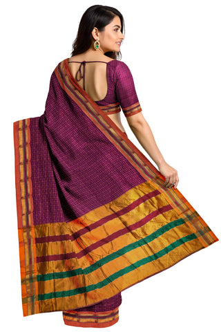 Handloom Pure Cotton Half Inch Box Star Saree - Pink