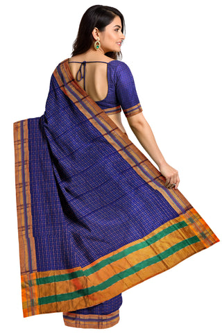 Handloom Pure Cotton Half Inch Box Star Saree - Purple