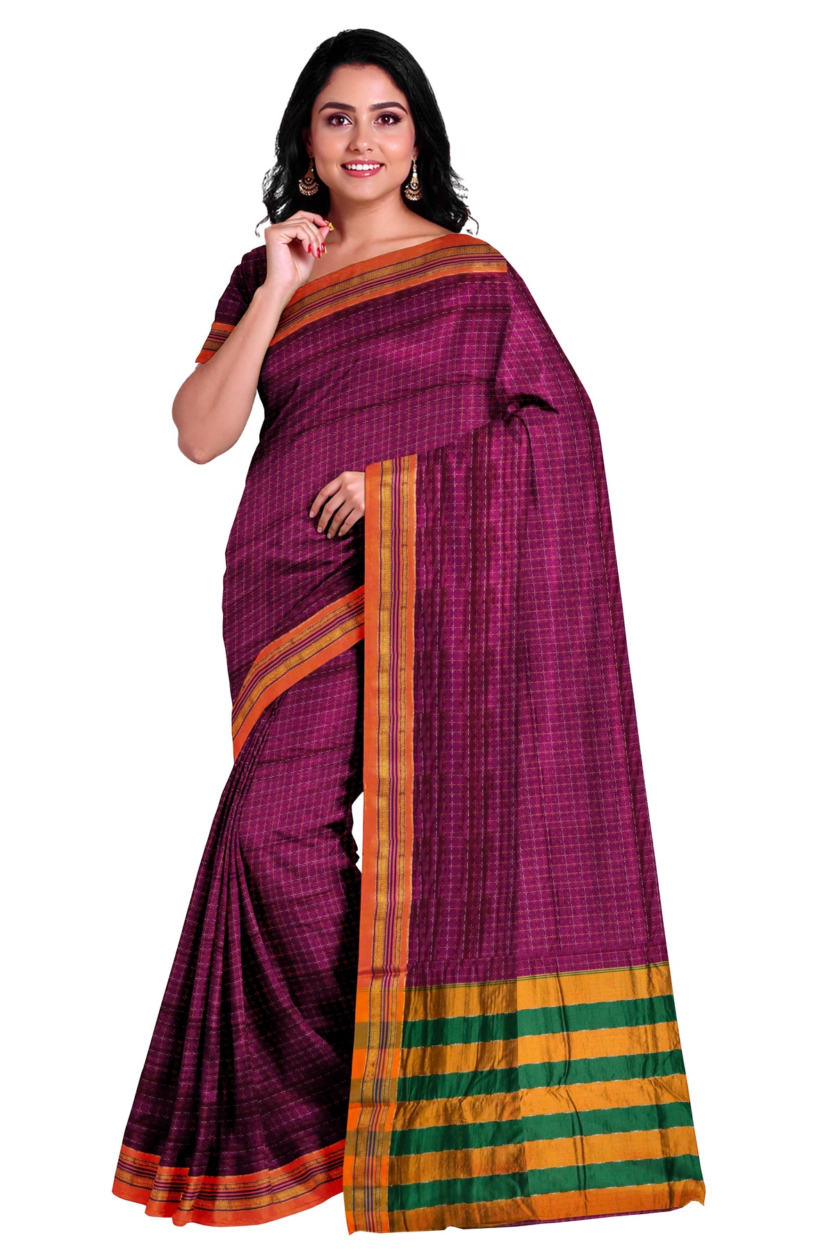 Handloom Cotton Silk Star Pattern Zeri Border Saree - Pink