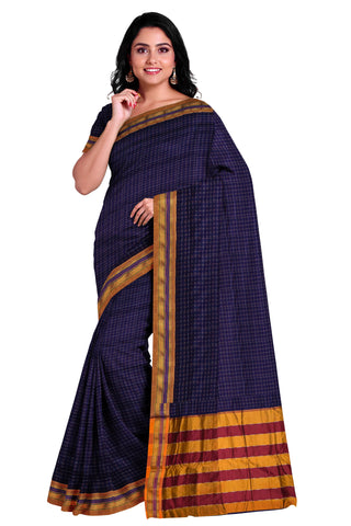 Handloom Cotton Silk Star Pattern Zeri Border Saree - Purple