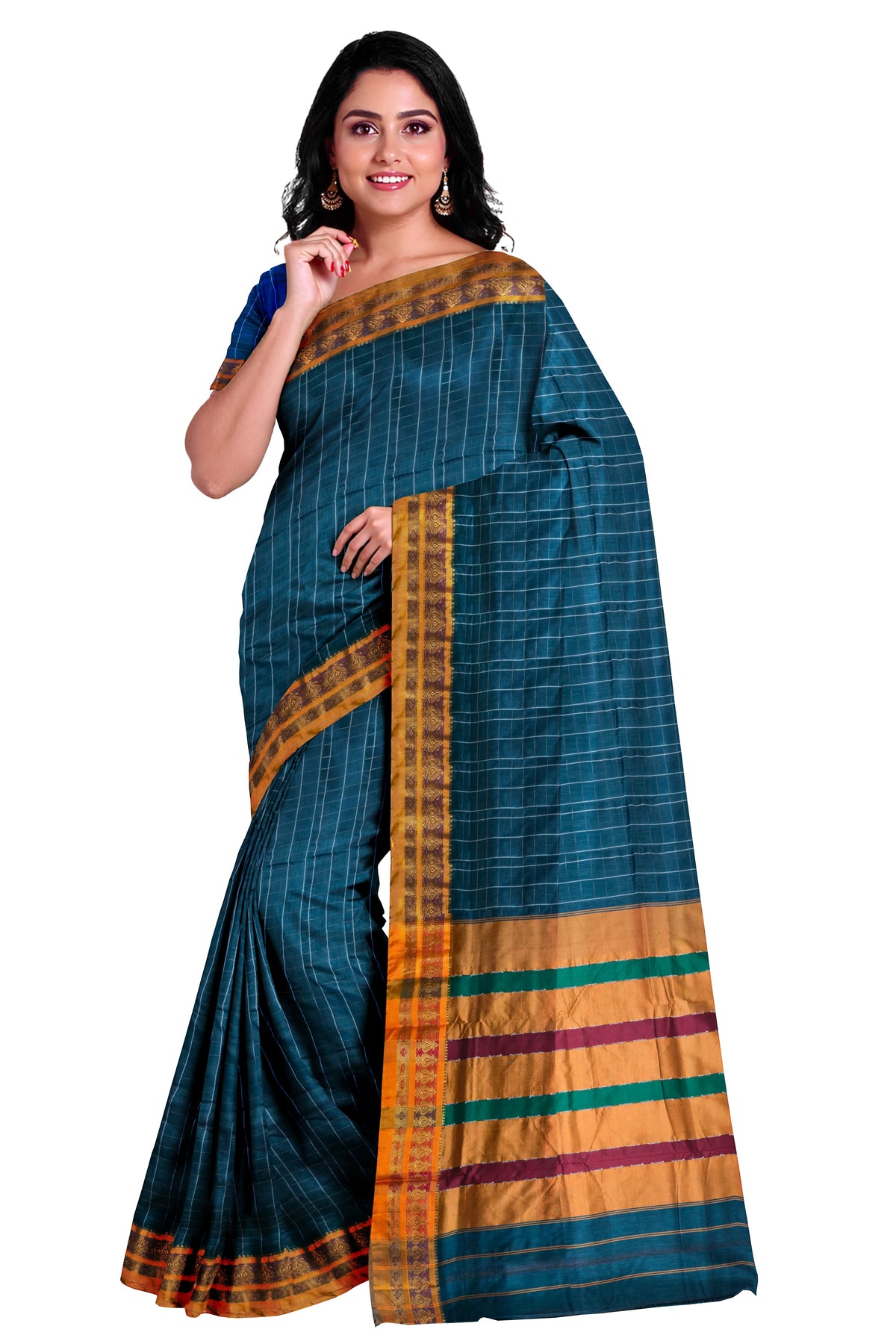 Handloom Cotton Silk Narayanpet Saree - Light Teal