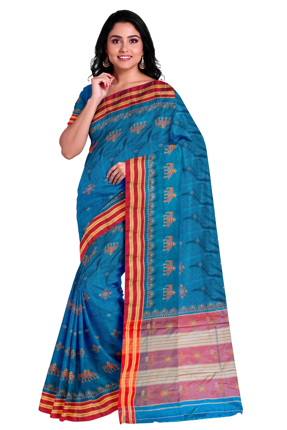 Handloom Cotton Silk Kasuti Work Ilkal Saree - Aqua Blue