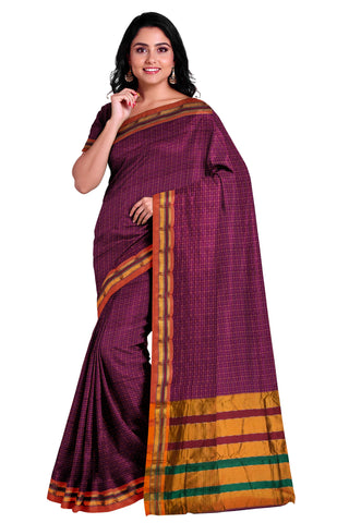 Handloom Pure Cotton Half Inch Box Star Saree - Pink
