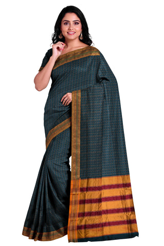 Handloom Pure Cotton Half Inch Box Star Saree - Dark Green