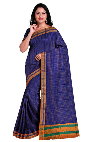 Handloom Pure Cotton Half Inch Box Star Saree - Purple