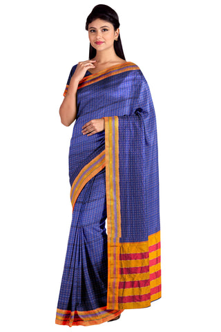 Handloom Cotton Silk Star Pattern Zeri Border Saree - Royal Blue