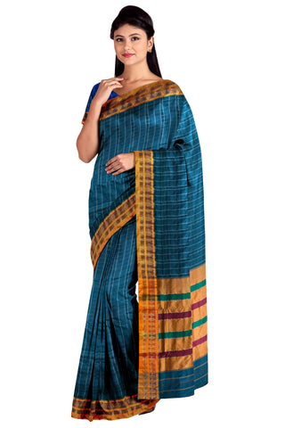 Handloom Cotton Silk Narayanpet Saree - Light Teal