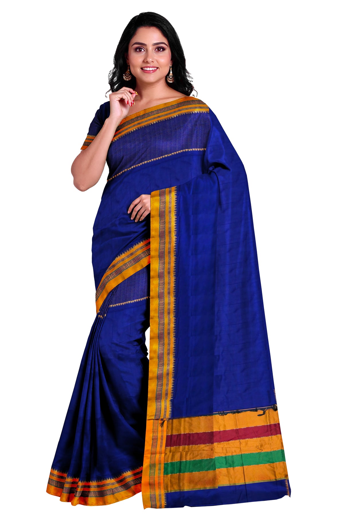 Handloom Pure Cotton Silk Satin Skirt Border Saree - Blue