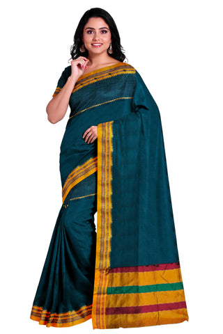 Handloom Pure Cotton Silk Satin Skirt Border Saree - Dark Teal