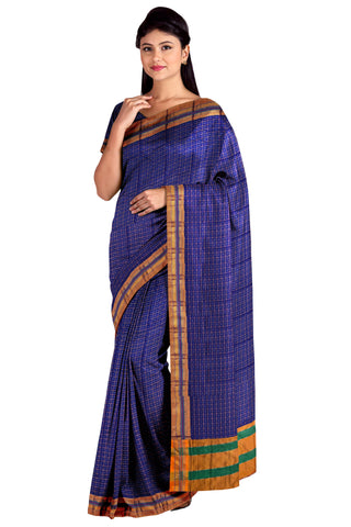 Handloom Pure Cotton Half Inch Box Star Saree - Purple