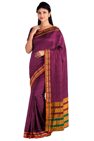 Handloom Pure Cotton Half Inch Box Star Saree - Pink