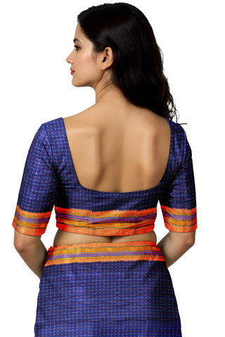 Handloom Cotton Silk Star Pattern Zeri Border Saree - Royal Blue