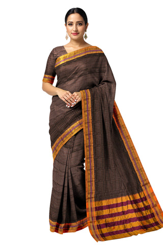 Handloom Cotton Silk Star Pattern Zeri Border Saree - Brown