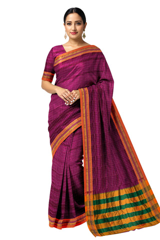 Handloom Cotton Silk Star Pattern Zeri Border Saree - Pink