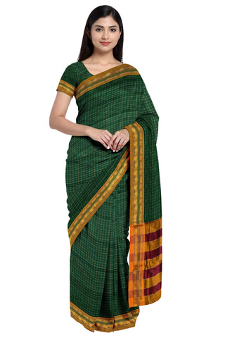 Handloom Cotton Silk Star Pattern Zeri Border Saree - Green