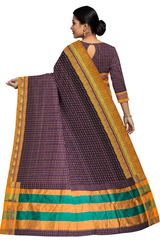 Handloom Pure Cotton Silk Diamond Star Zari Border Saree - Dark Purple