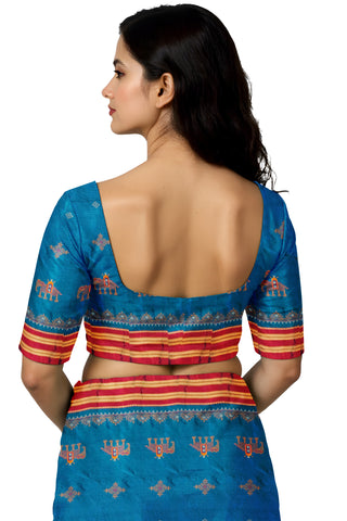 Handloom Cotton Silk Kasuti Work Ilkal Saree - Aqua Blue