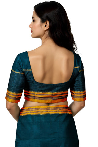 Handloom Pure Cotton Silk Satin Skirt Border Saree - Dark Teal