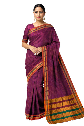 Handloom Pure Cotton Half Inch Box Star Saree - Pink
