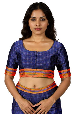 Handloom Cotton Silk Star Pattern Zeri Border Saree - Royal Blue