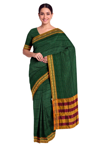 Handloom Cotton Silk Star Pattern Zeri Border Saree - Green