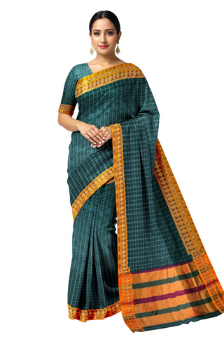Handloom Cotton Silk Narayanpet Saree - Dark Green