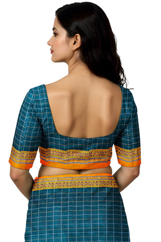 Handloom Cotton Silk Narayanpet Saree - Bright Blue
