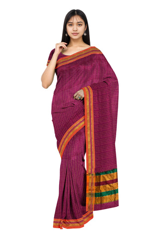 Handloom Pure Cotton Silk Diamond Star Zari Border Saree - Pink